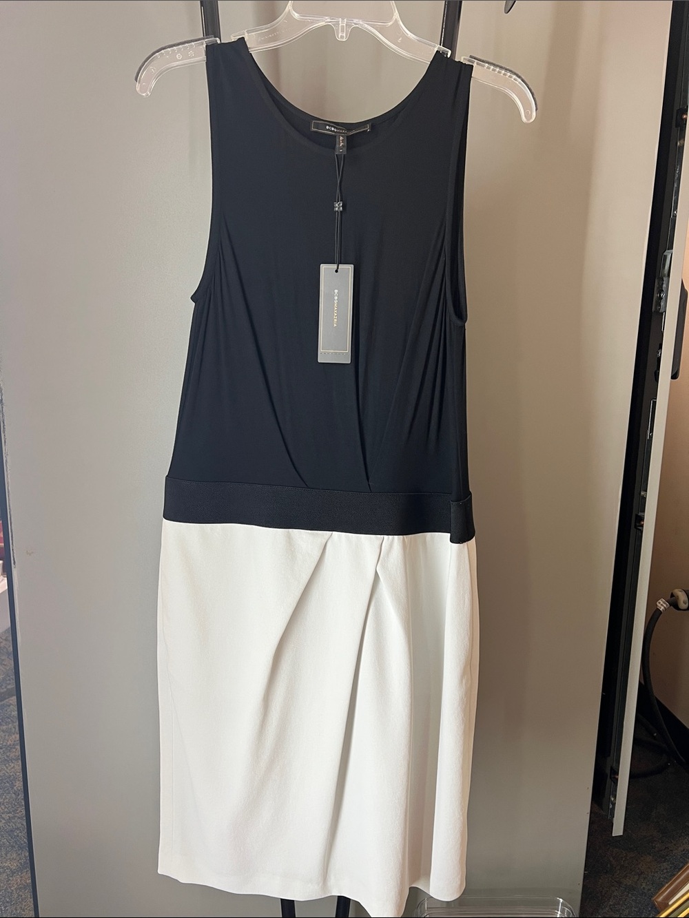 BCBGMaxAzria Black and White Sleeveless Midi Dress